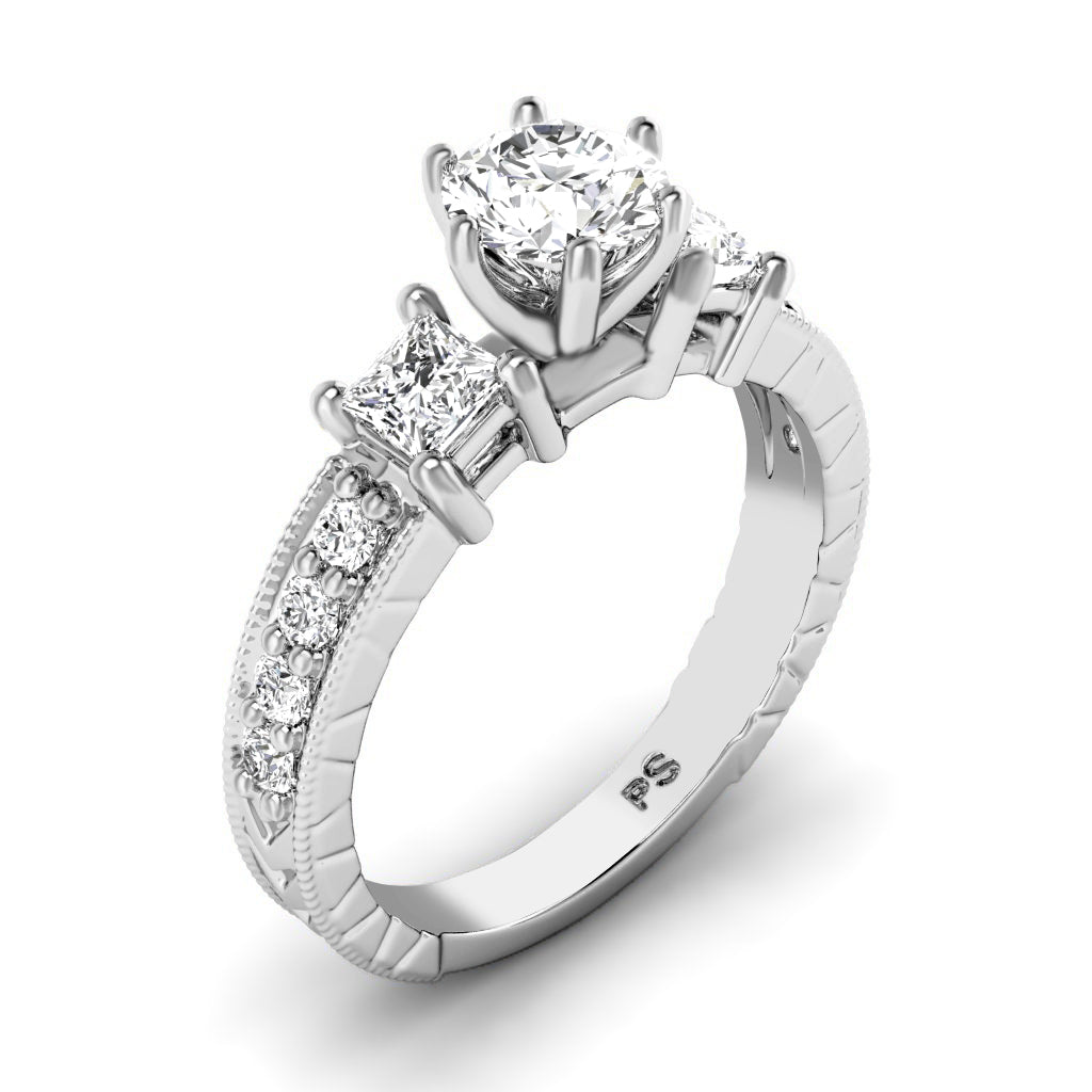 1.05-2.20 CT Princess & Round Cut Natural Diamonds - Engagement Ring