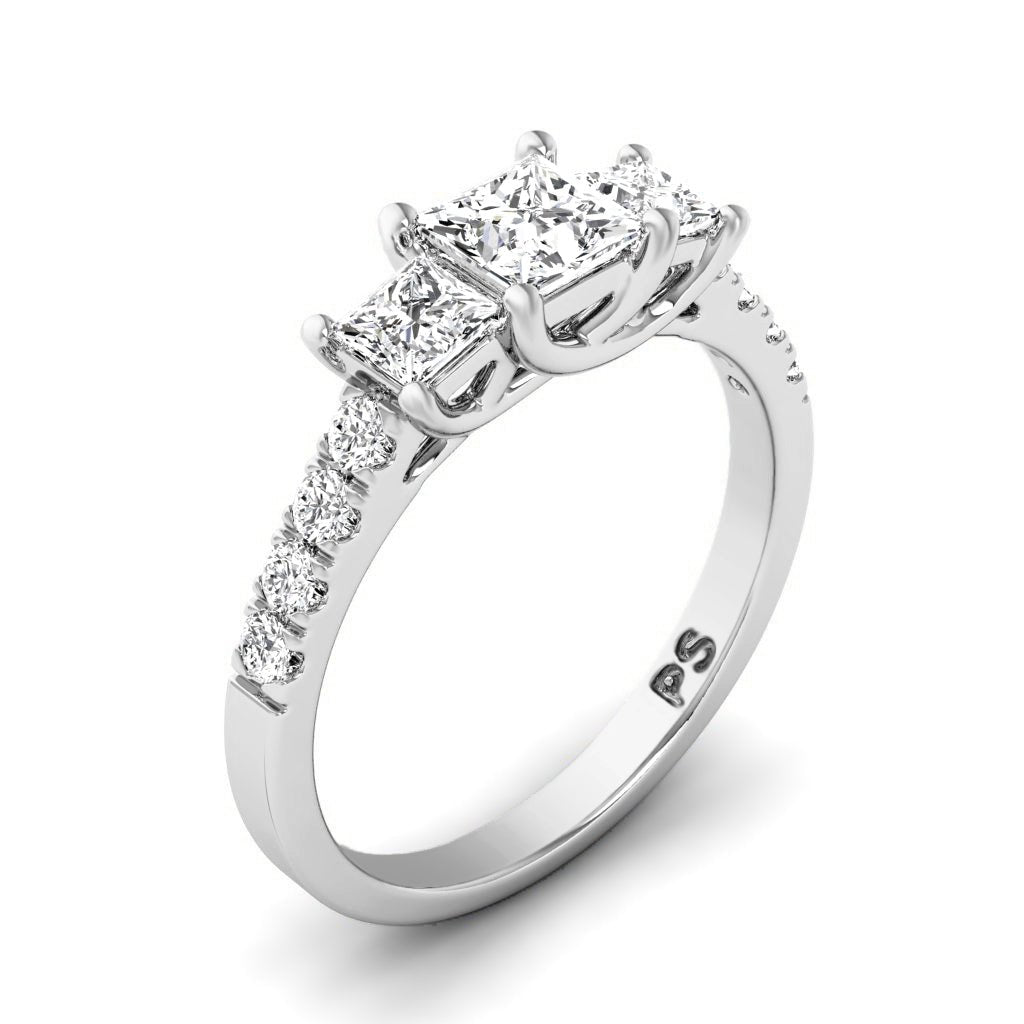 1.15-6.65 CT Princess & Round Cut Diamonds - Three Stone Rings