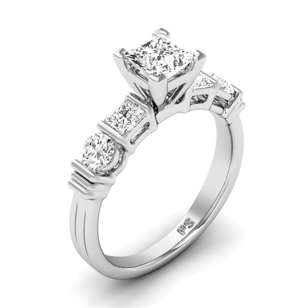 1.05-2.20 CT Princess & Round Cut Natural Diamonds - Engagement Ring