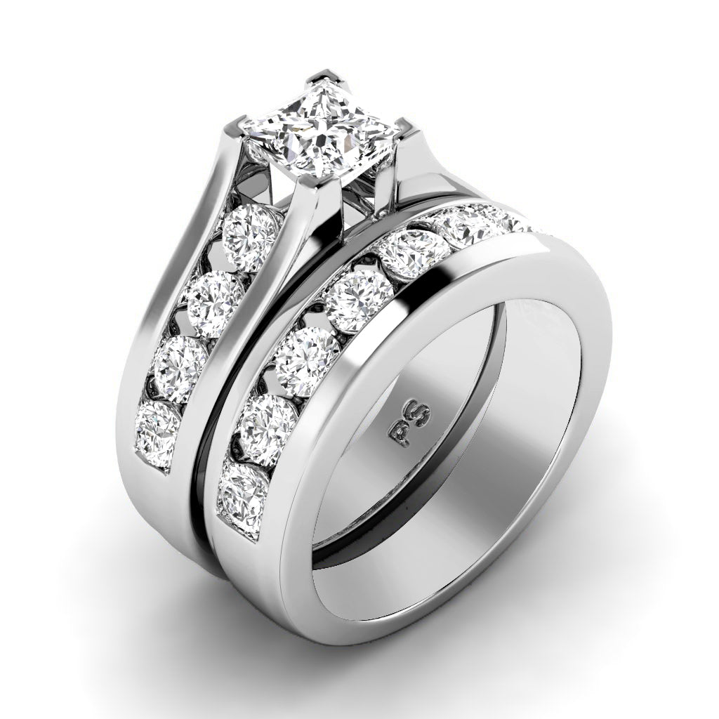 2.15-3.30 CT Princess & Round Cut Natural Diamonds - Bridal Set