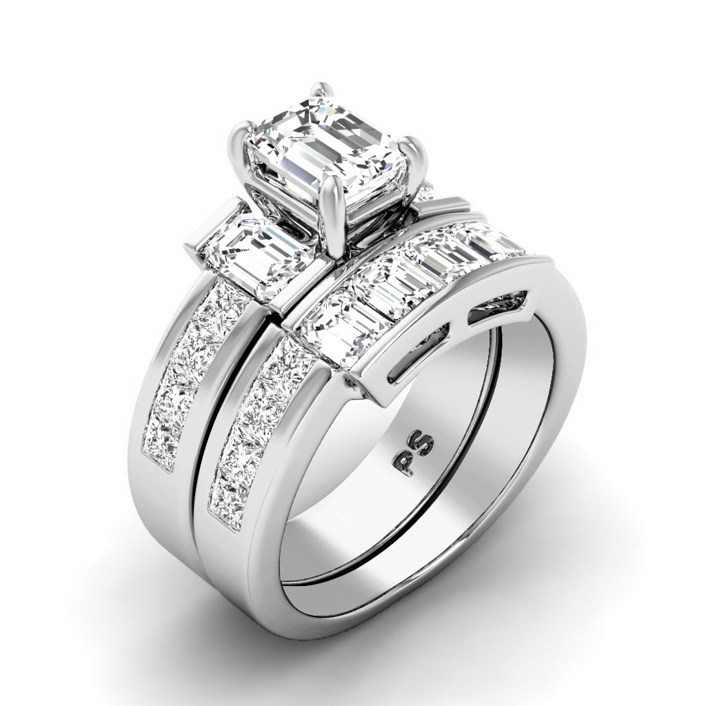 3.05-4.20 CT Emerald & Princess Cut Natural Diamonds - Bridal Set