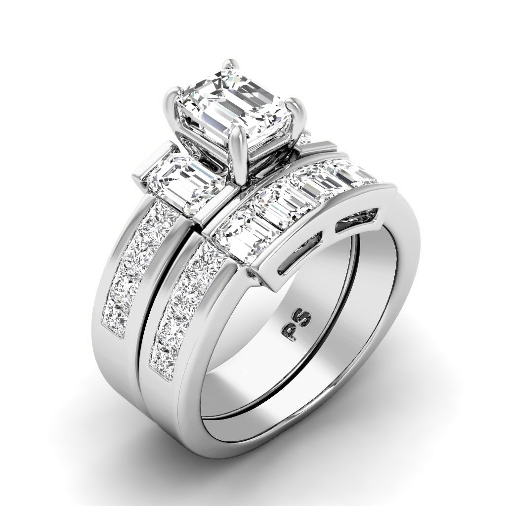 3.05 - 4.20 CT Emerald & Princess Cut Natural Diamonds - Bridal Set - Primestyle.com