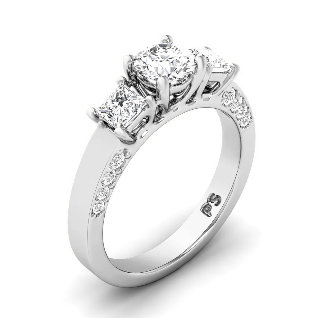 1.30 - 1.55 CT Princess & Round Cut Natural Diamonds - Three Stone Rings - Primestyle.com