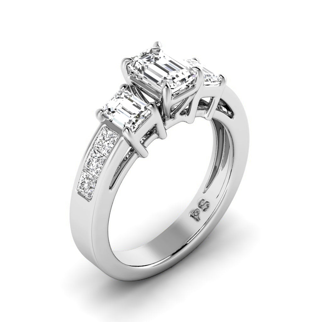 1.55-2.70 CT Emerald & Princess Cut Natural Diamonds - Engagement Ring