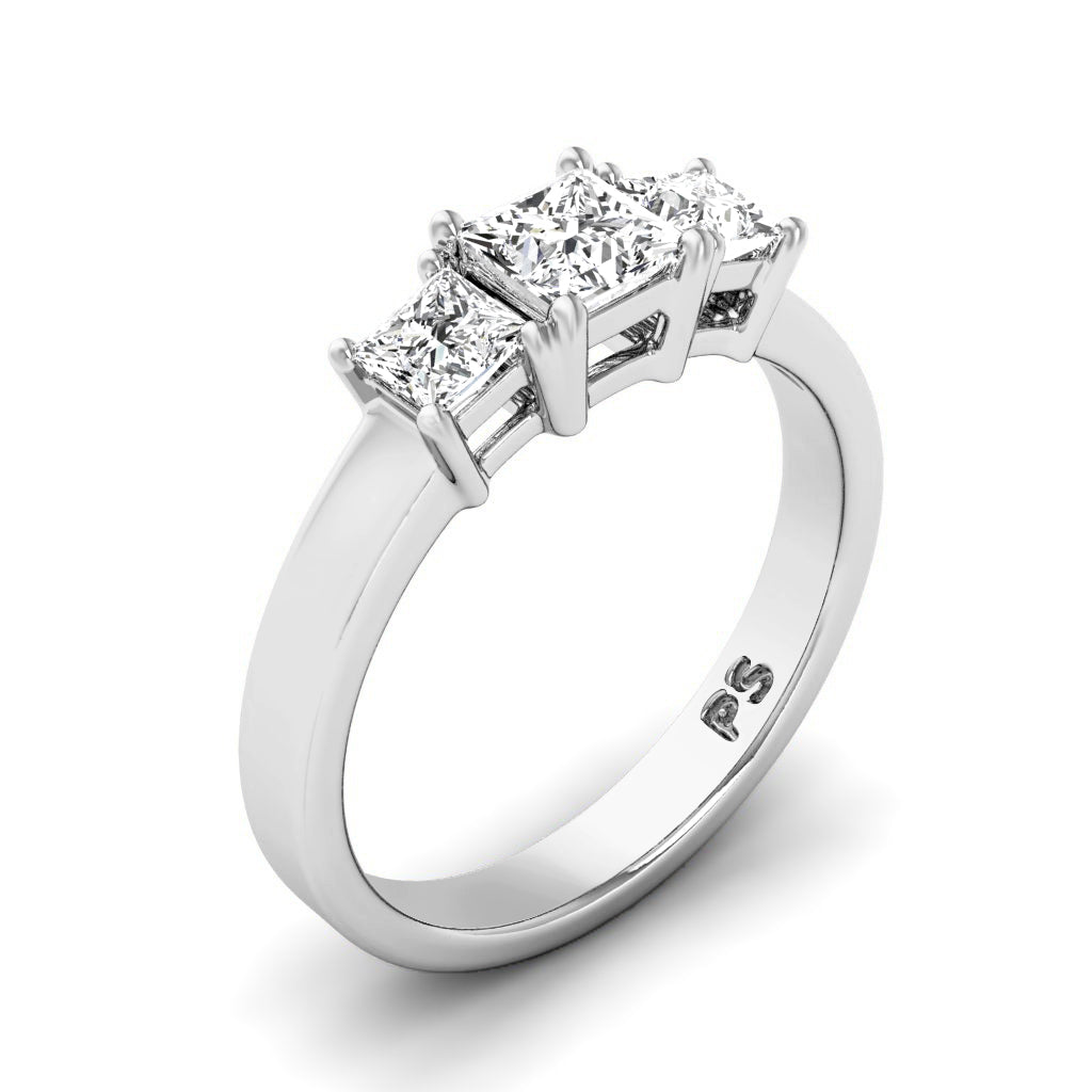 0.90 CT Princess Cut Diamonds - Three Stone Ring