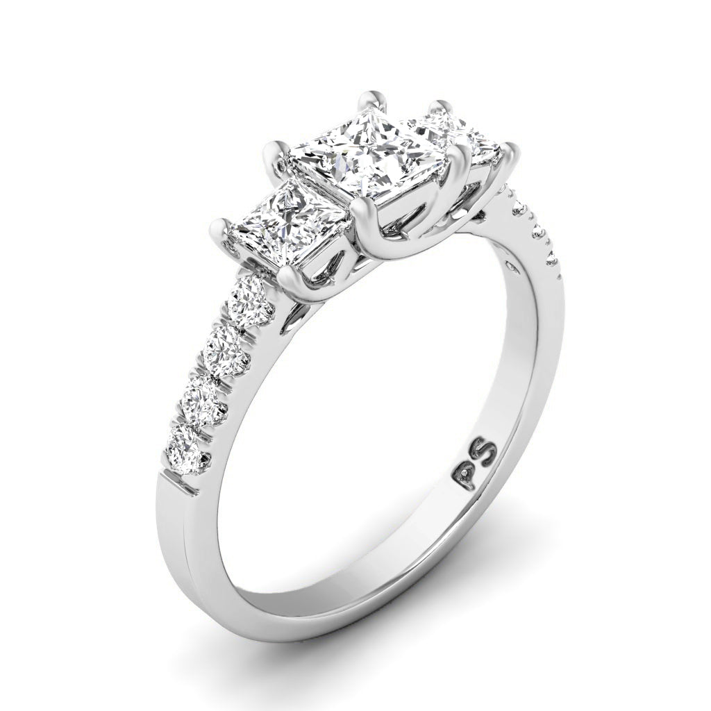 1.10 CT Round & Princess Cut Diamonds - Three Stone Ring