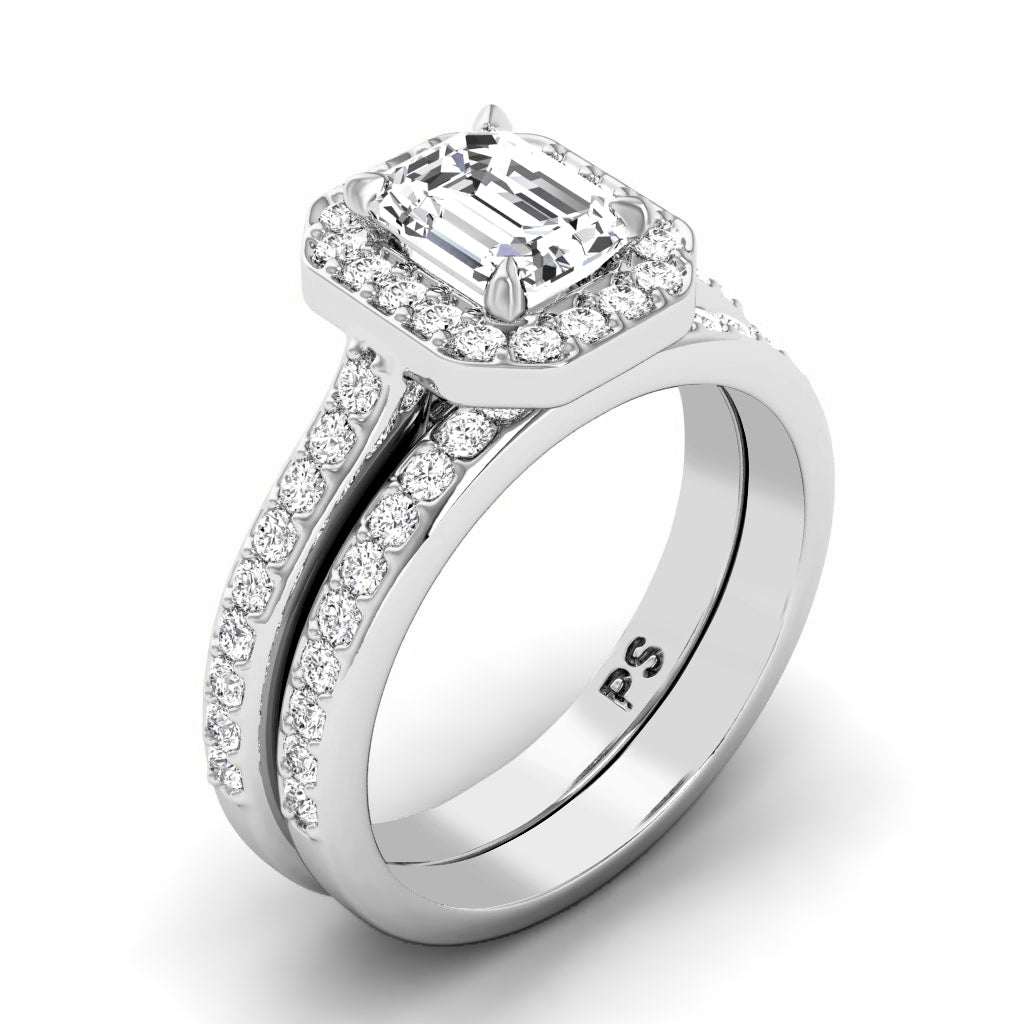 0.90-2.05 CT Emerald & Round Cut Natural Diamonds - Bridal Set