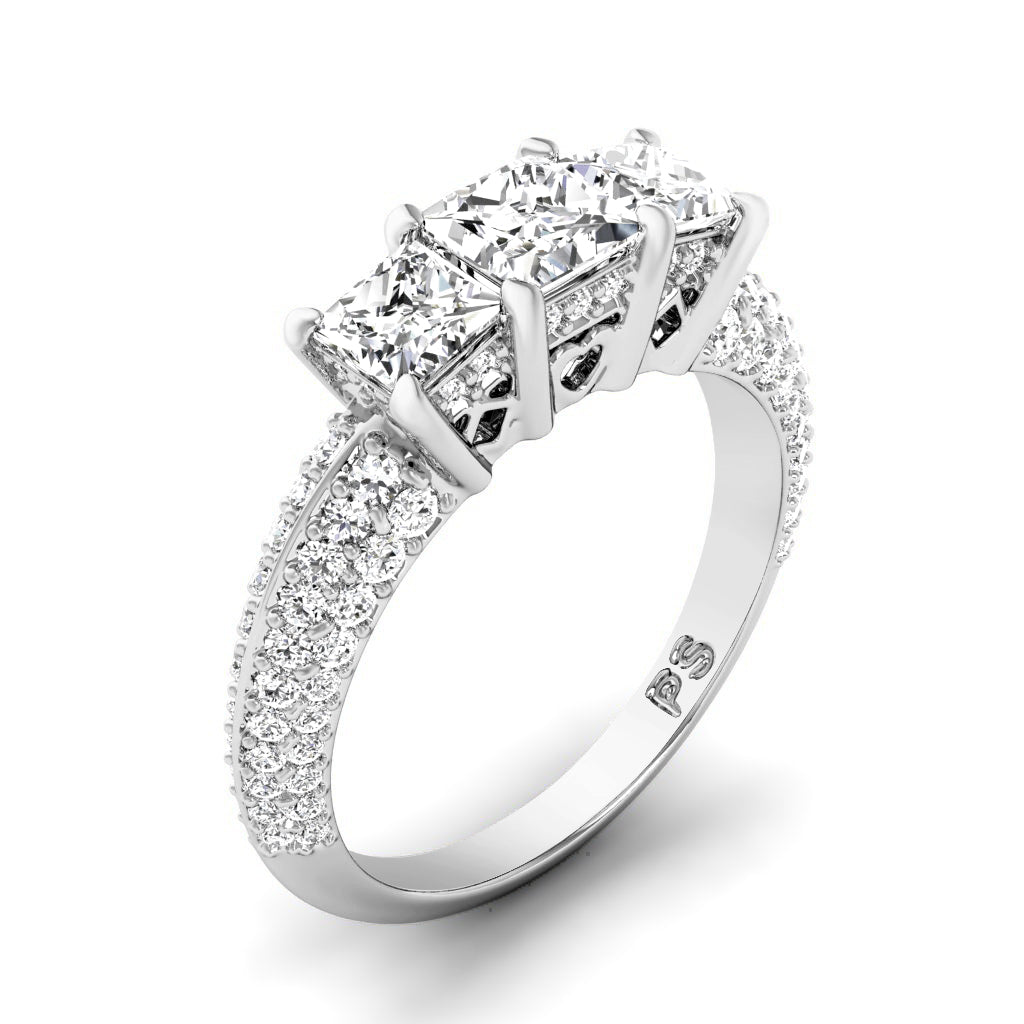 2.25 CT Round & Princess Cut Diamonds - Three Stone Ring