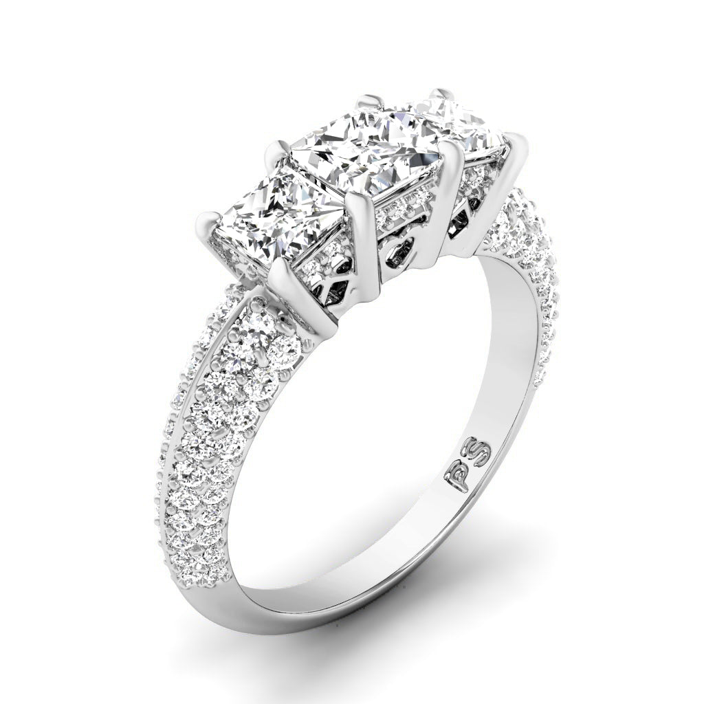 2.25 CT Round &amp; Princess Cut Diamonds - Three Stone Ring