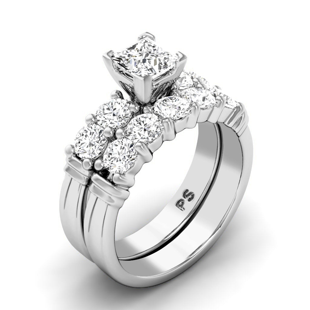 1.70-7.20 CT Princess & Round Cut Diamonds - Bridal Set