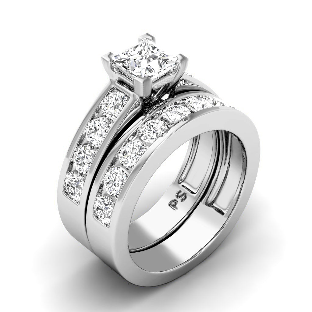 2.10-7.60 CT Princess & Round Cut Diamonds - Bridal Set