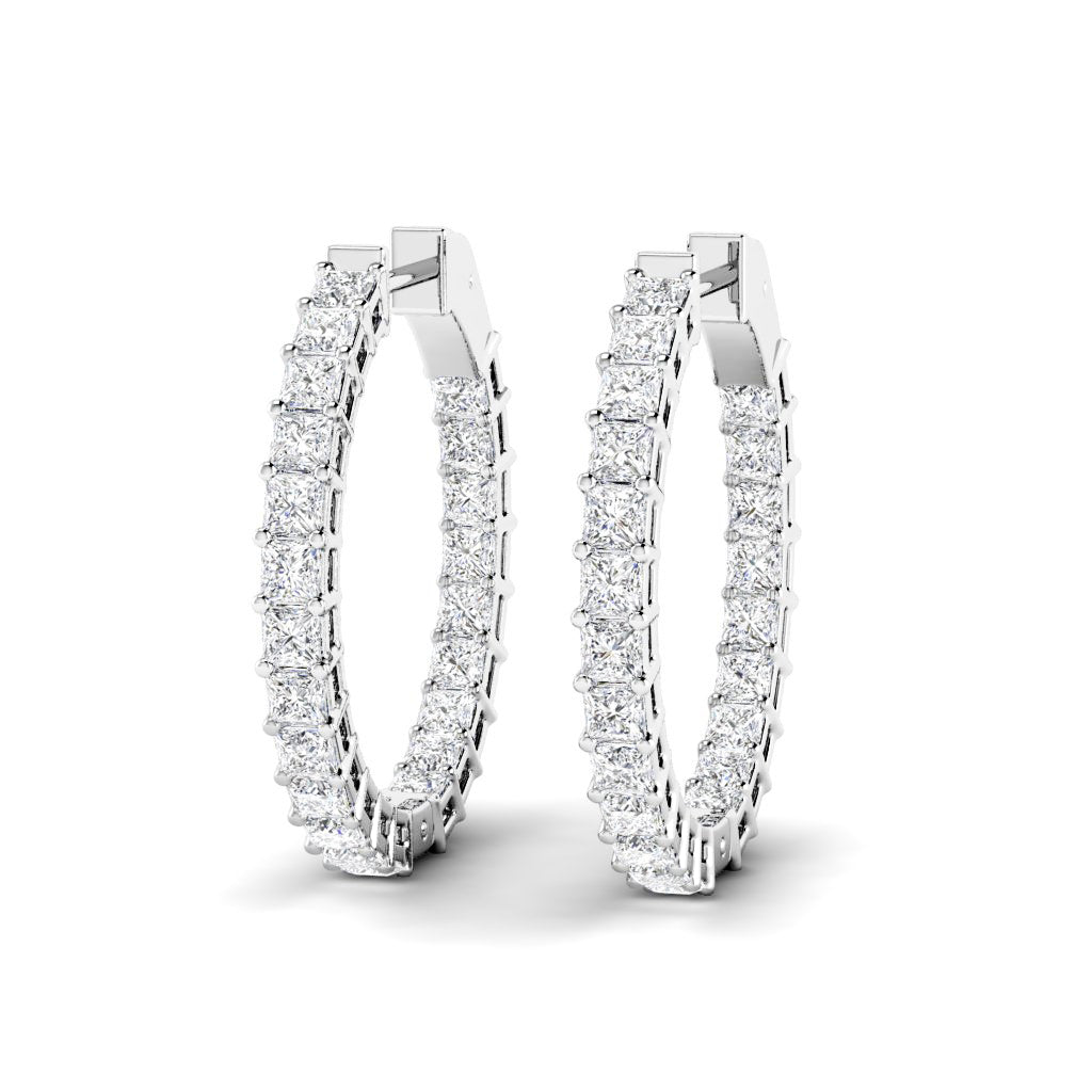 5.50-8.50 CT Princess Cut Natural Diamonds - Hoop And Drop Earrings