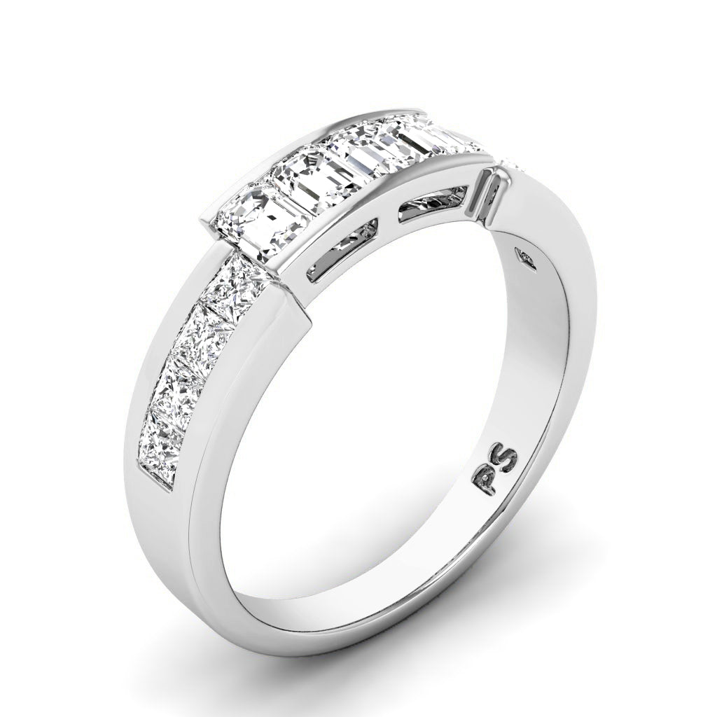 1.40 CT Emerald & Princess Cut Natural Diamonds - Wedding Band