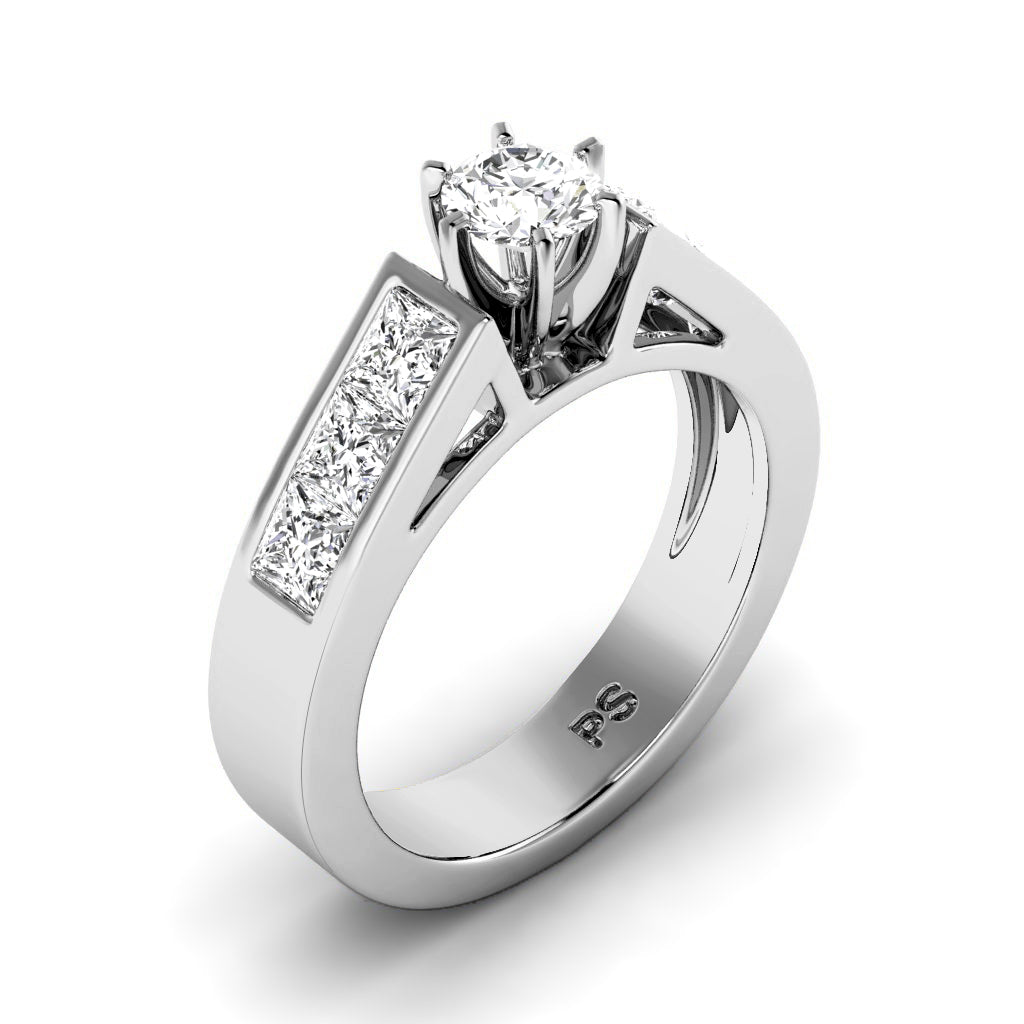 1.40-2.55 CT Princess & Round Cut Natural Diamonds - Engagement Ring