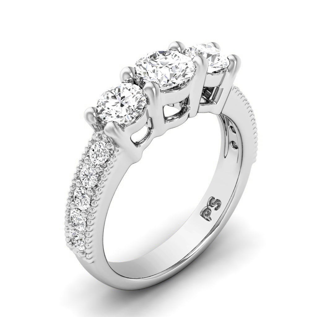 1.30 CT Round Cut Lab Grown Diamonds - Three Stone Ring