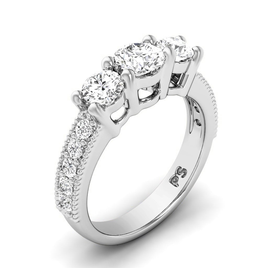 1.30 CT Round Cut Lab Grown Diamonds - Three Stone Ring - Primestyle.com