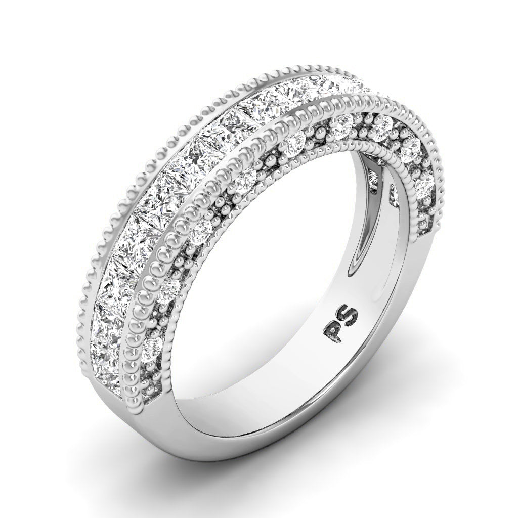 1.50 CT Round & Princess Cut Lab Grown Diamonds - Wedding Band