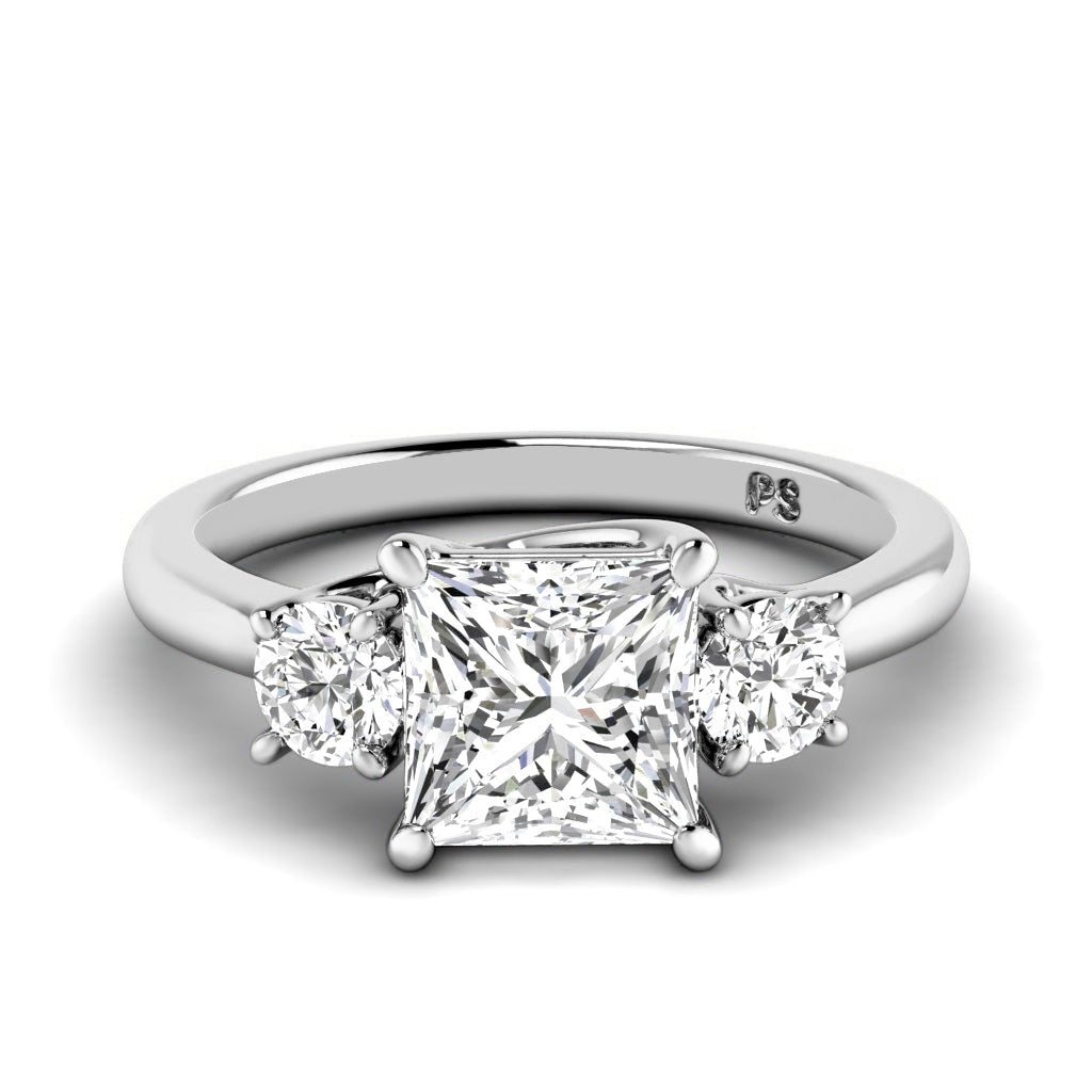 0.95-6.45 CT Princess & Round Cut Diamonds - Three Stone Rings