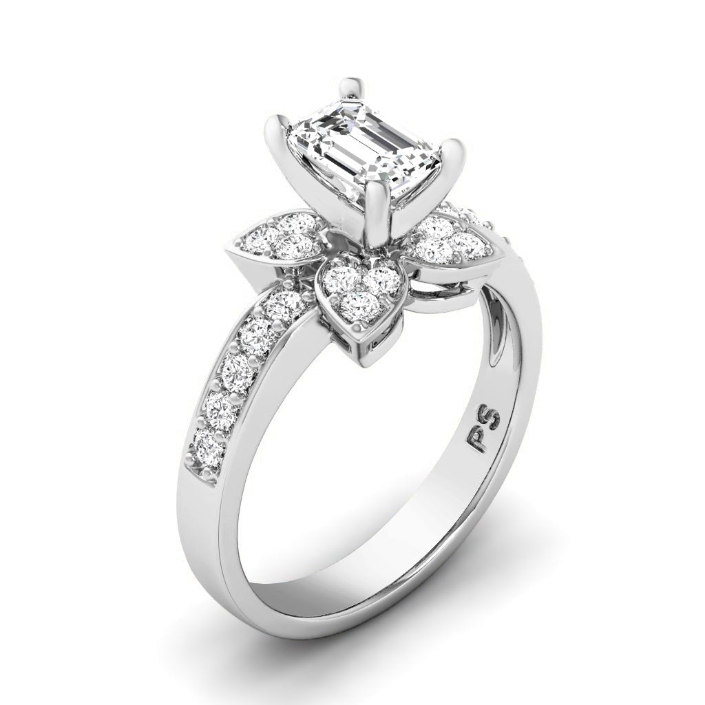 0.90-6.40 CT Emerald & Round Cut Diamonds - Engagement Ring