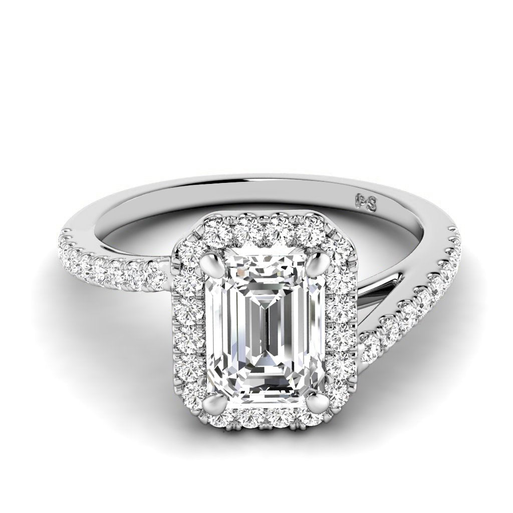 0.85-6.35 CT Emerald & Round Cut Diamonds - Halo Rings