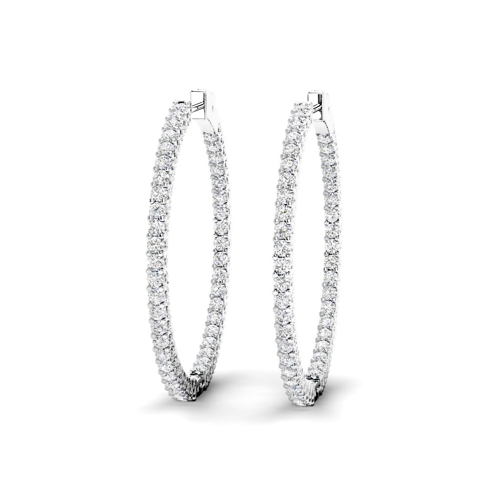 4.00-7.00 CT Round Cut Natural Diamonds - Hoop And Drop Earrings