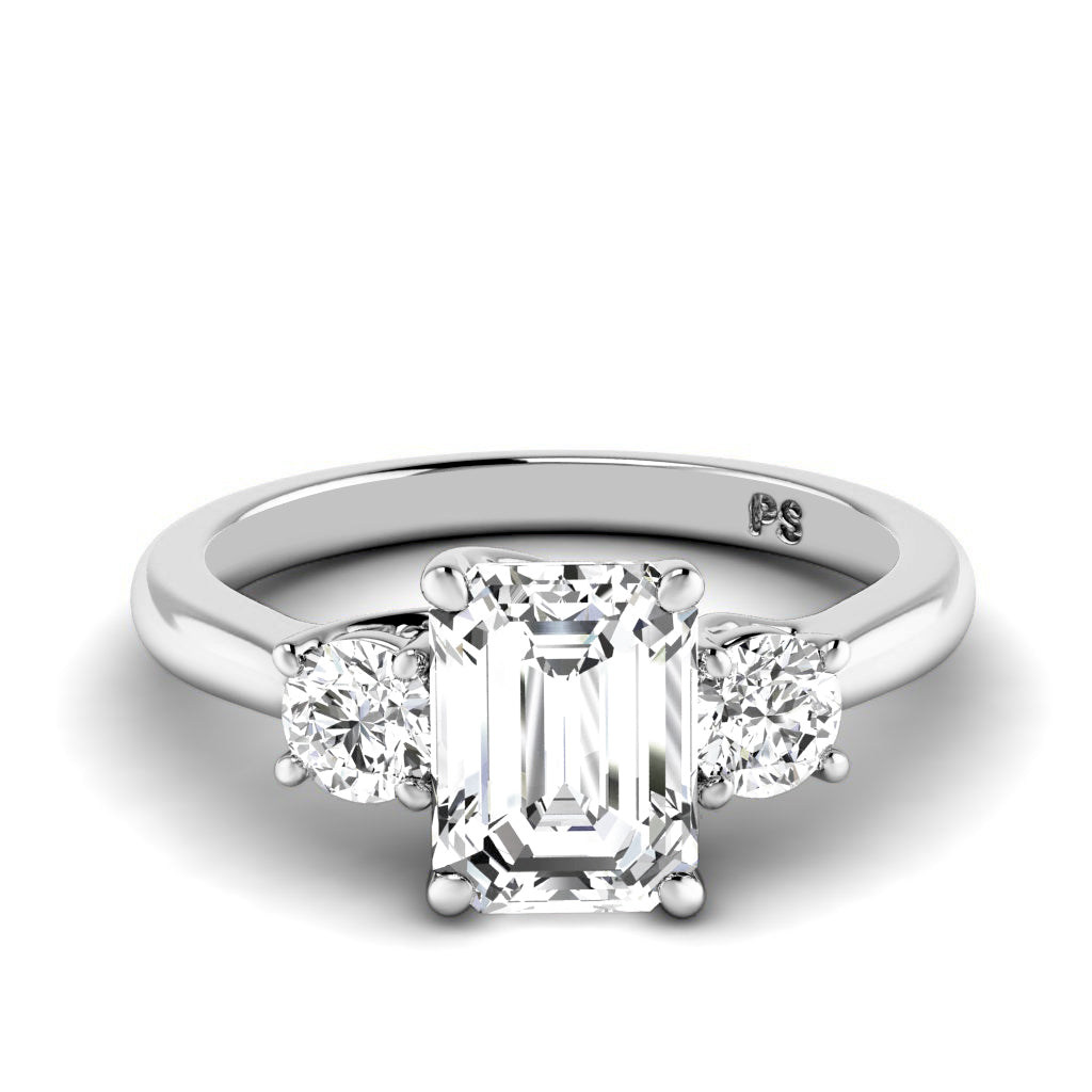 0.95-3.45 CT Round & Emerald Cut Lab Grown Diamonds - Three Stone Ring