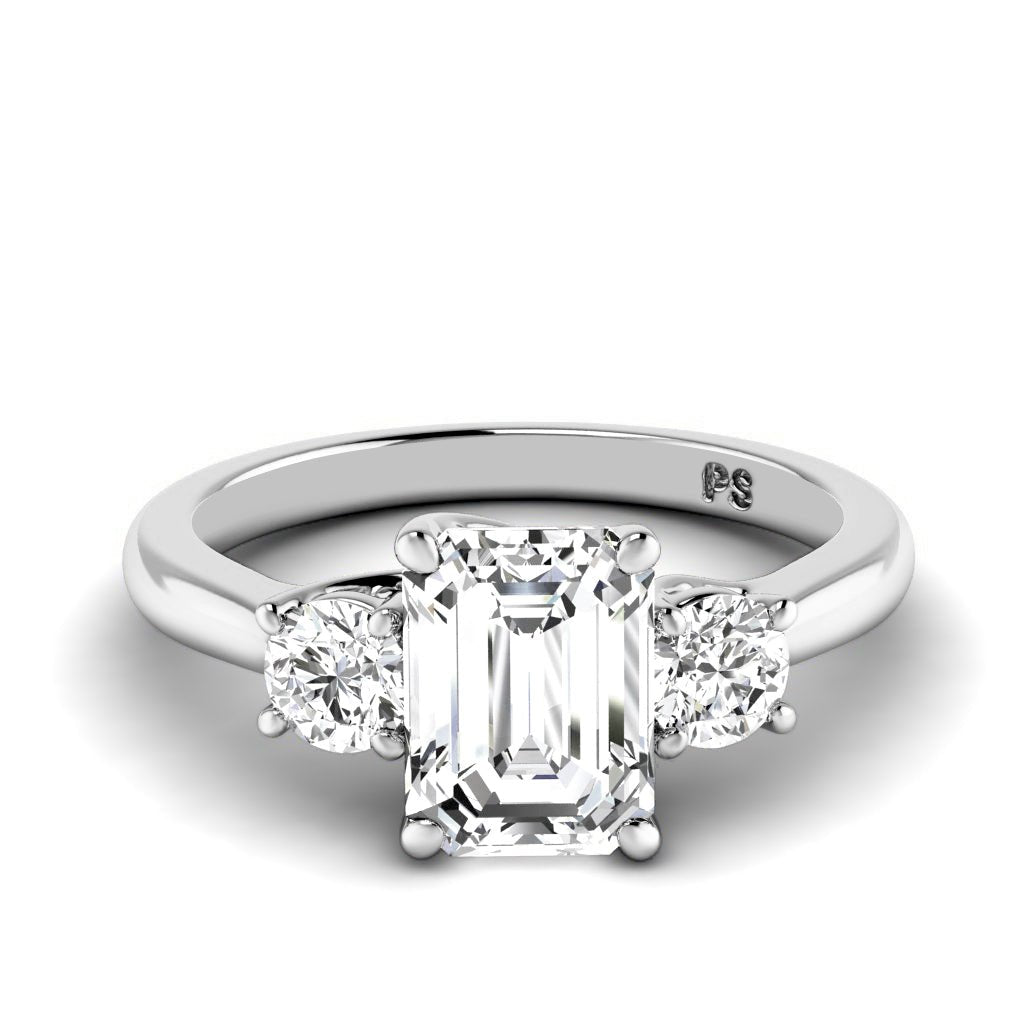 0.95-6.45 CT Emerald & Round Cut Diamonds - Three Stone Rings