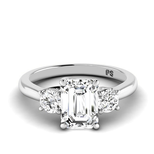 0.95-3.45 CT Round & Emerald Cut Lab Grown Diamonds - Three Stone Ring