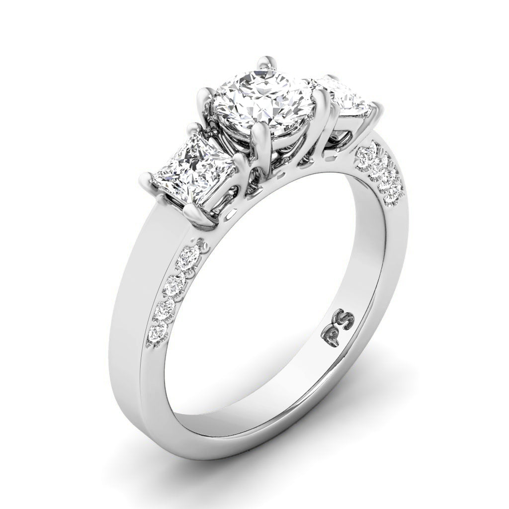 1.30-1.55 CT Round & Princess Cut Lab Grown Diamonds - Three Stone Ring