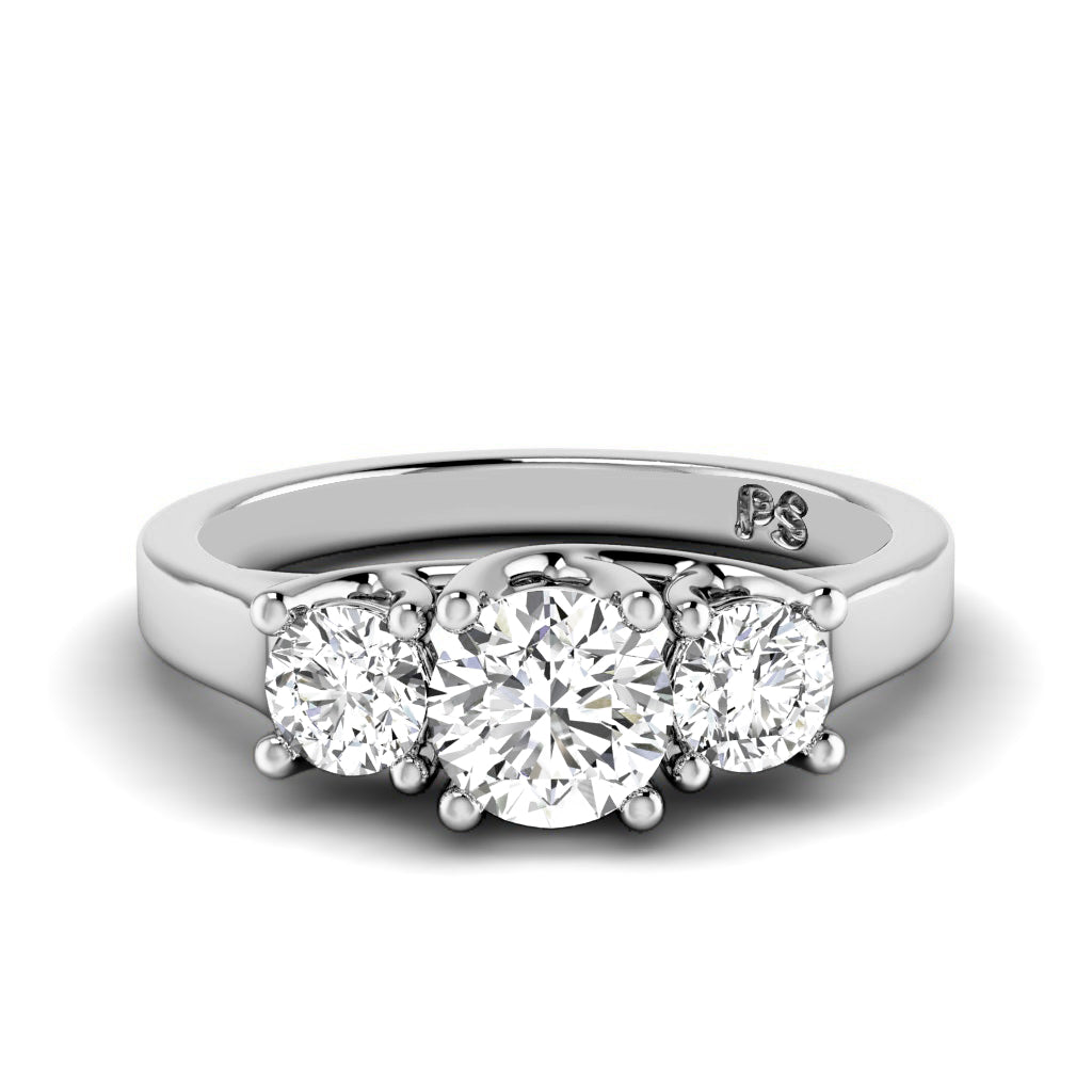 0.90 CT Round Cut Lab Grown Diamonds - Three Stone Ring