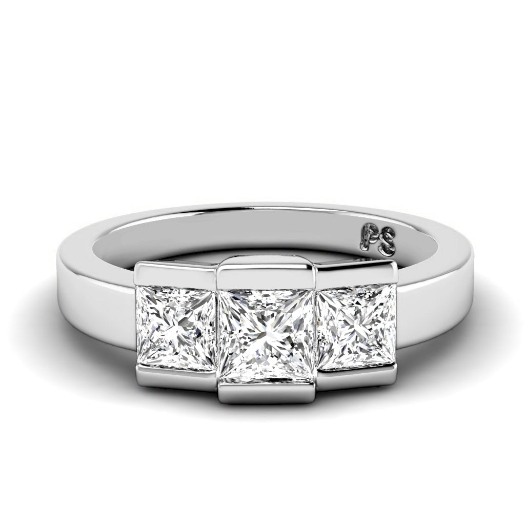 1.15 CT Princess Cut Natural Diamonds - Three Stone Rings - Primestyle.com