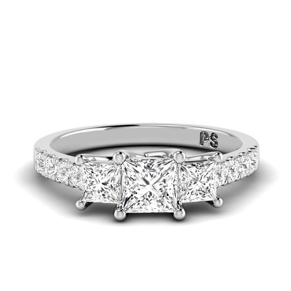 1.10 CT Princess & Round Cut Natural Diamonds - Three Stone Rings - Primestyle.com
