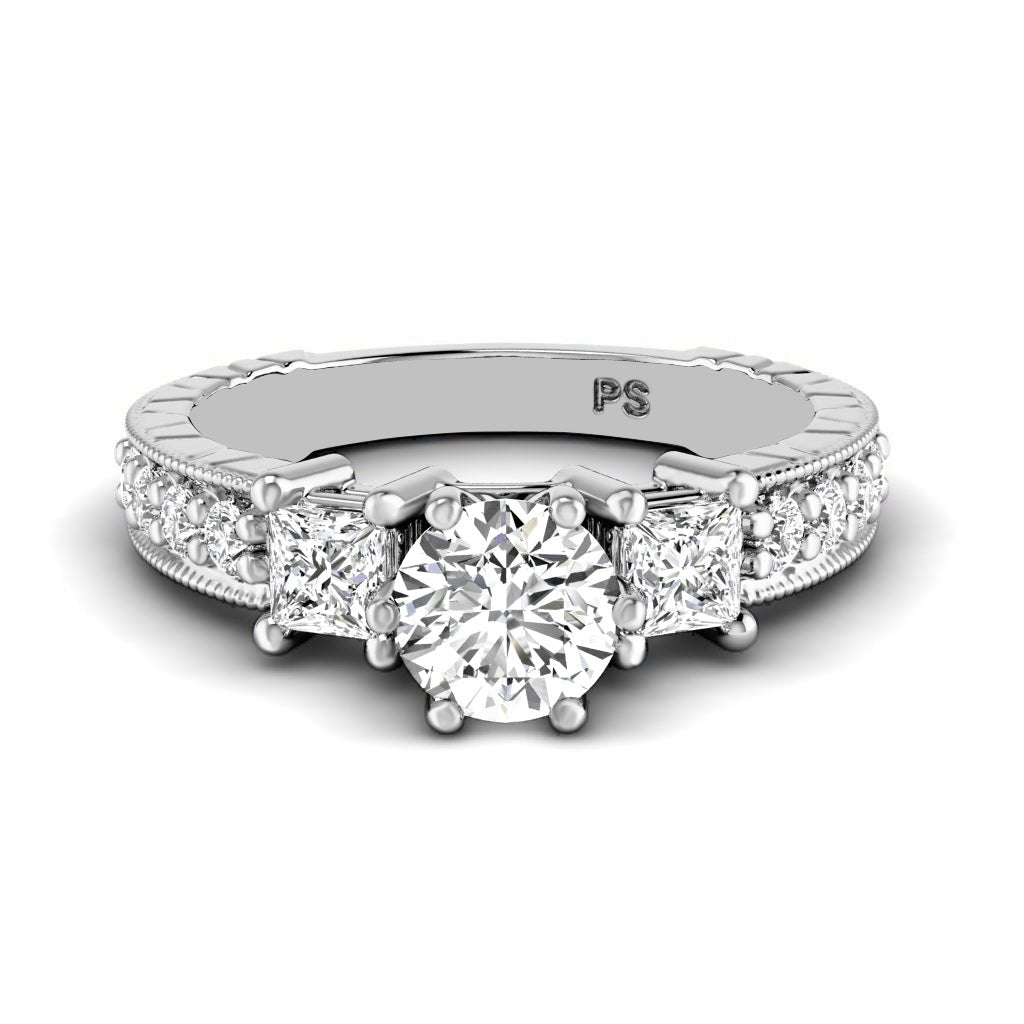1.05 - 2.20 CT Princess & Round Cut Natural Diamonds - Engagement Ring - Primestyle.com