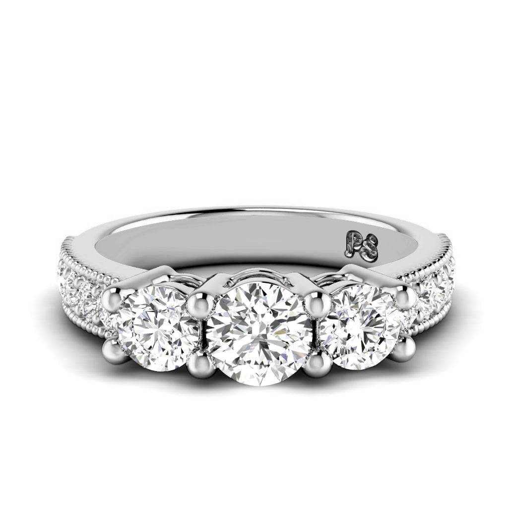 1.30 CT Round Cut Natural Diamonds - Three Stone Rings