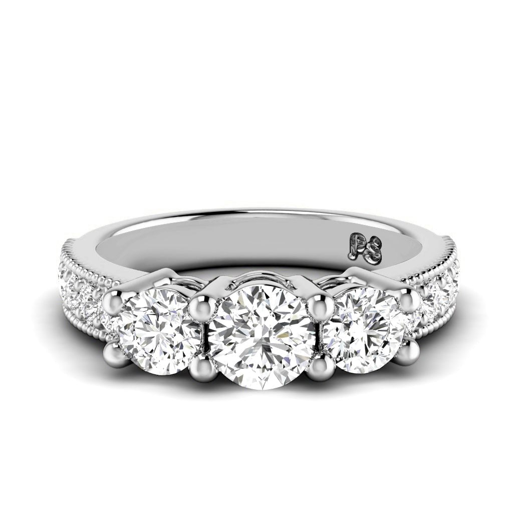 1.35-6.85 CT Round Cut Diamonds - Three Stone Rings