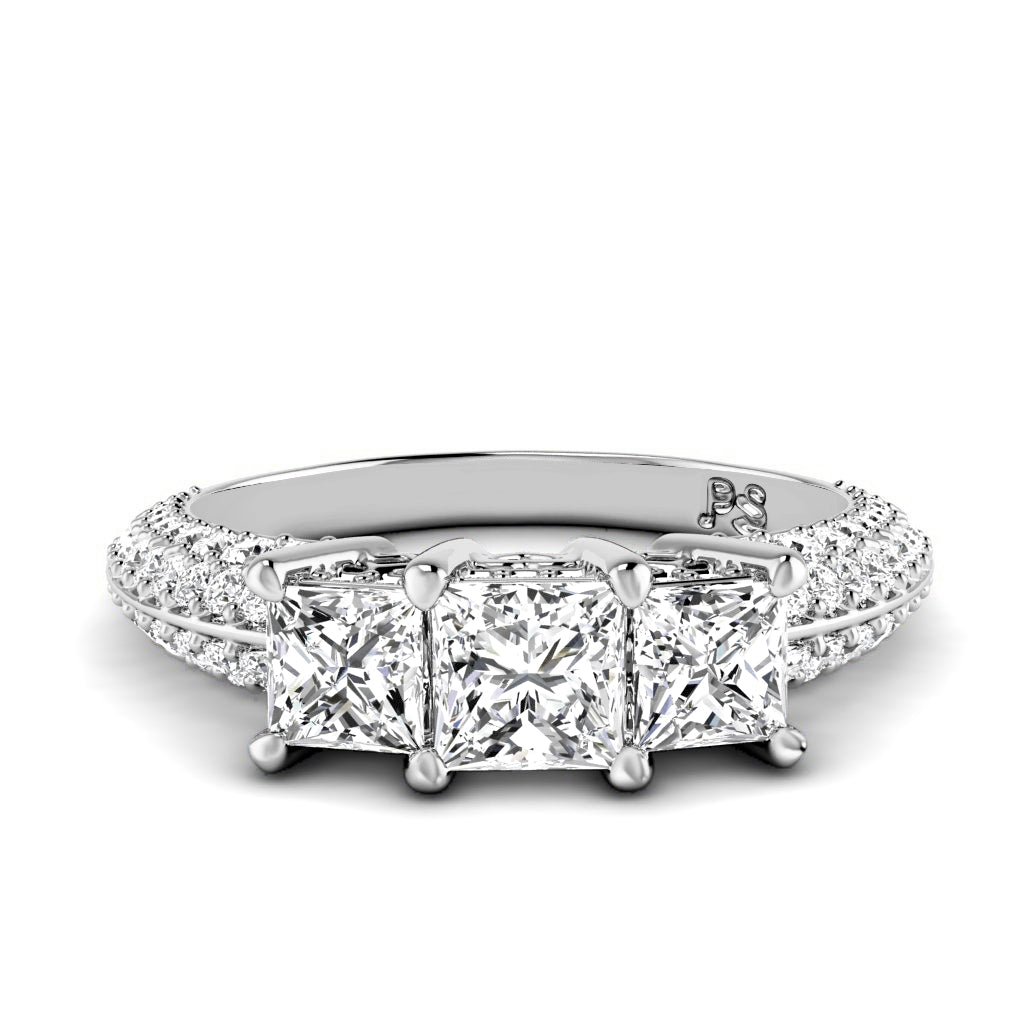 2.25 CT Round & Princess Cut Diamonds - Three Stone Ring