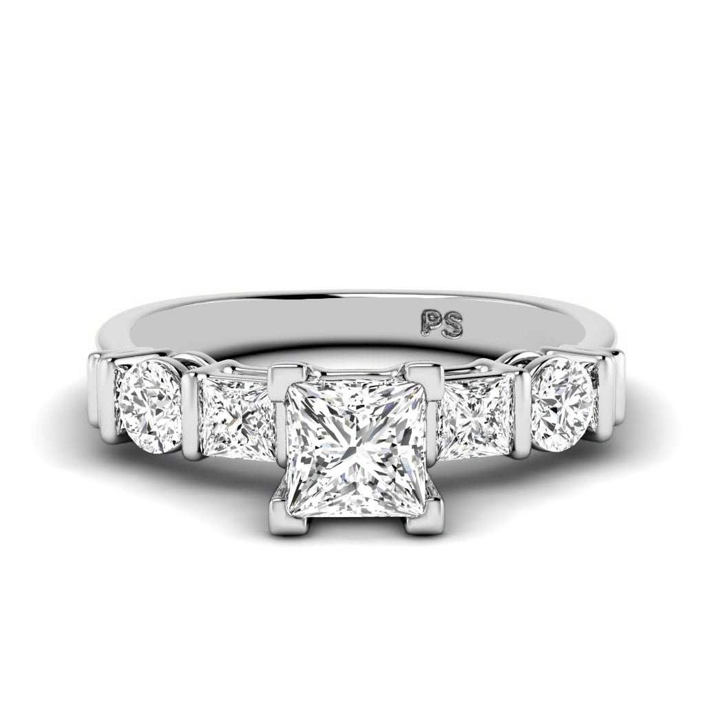 1.05-2.20 CT Princess & Round Cut Natural Diamonds - Engagement Ring