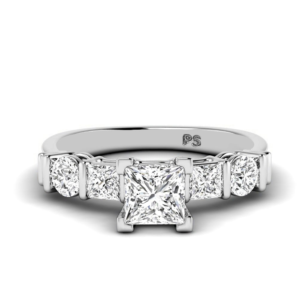 1.05-2.20 CT Princess & Round Cut Natural Diamonds - Engagement Ring
