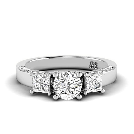 1.30-1.55 CT Round & Princess Cut Lab Grown Diamonds - Three Stone Ring