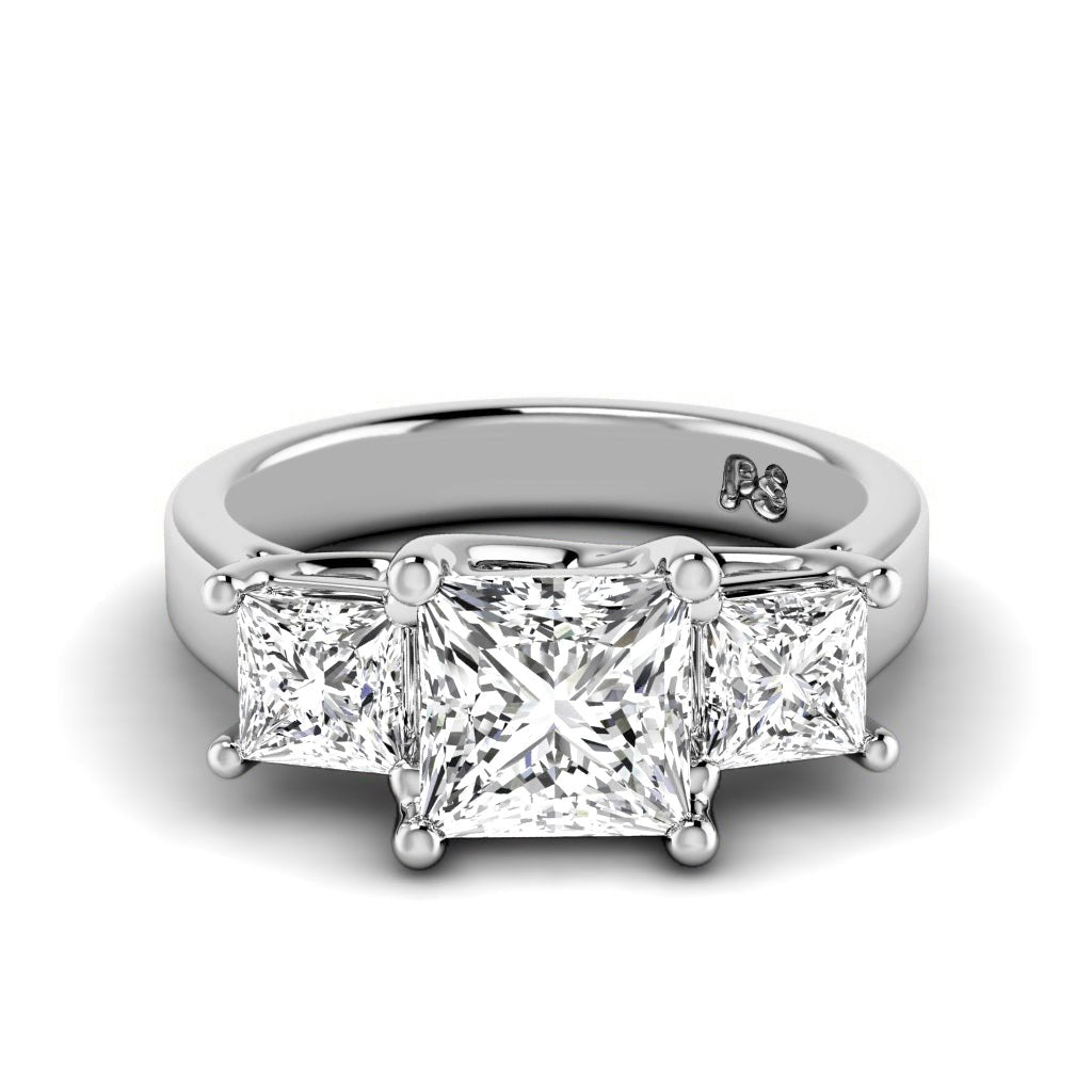 0.90 CT Princess Cut Natural Diamonds - Three Stone Rings