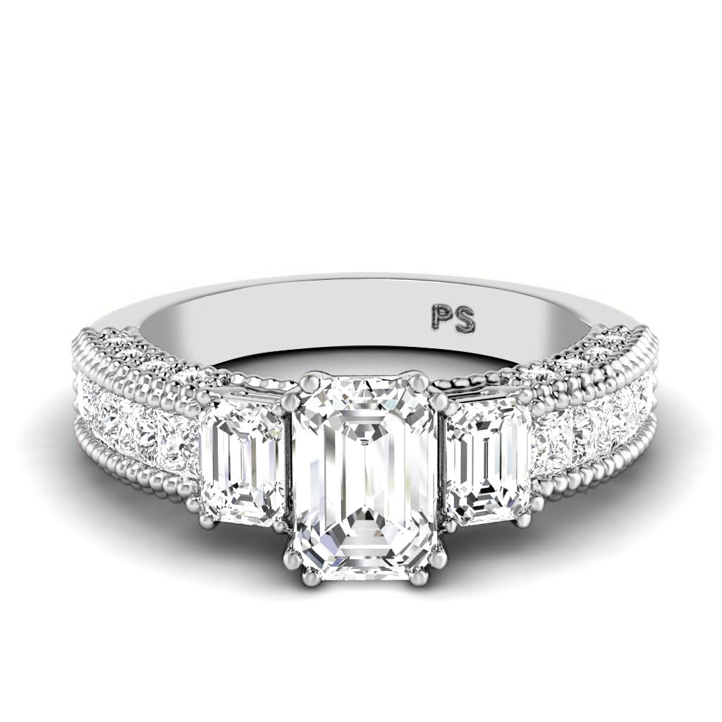 1.95 - 3.10 CT Emerald & Princess & Round Cut Natural Diamonds - Engagement Ring - Primestyle.com