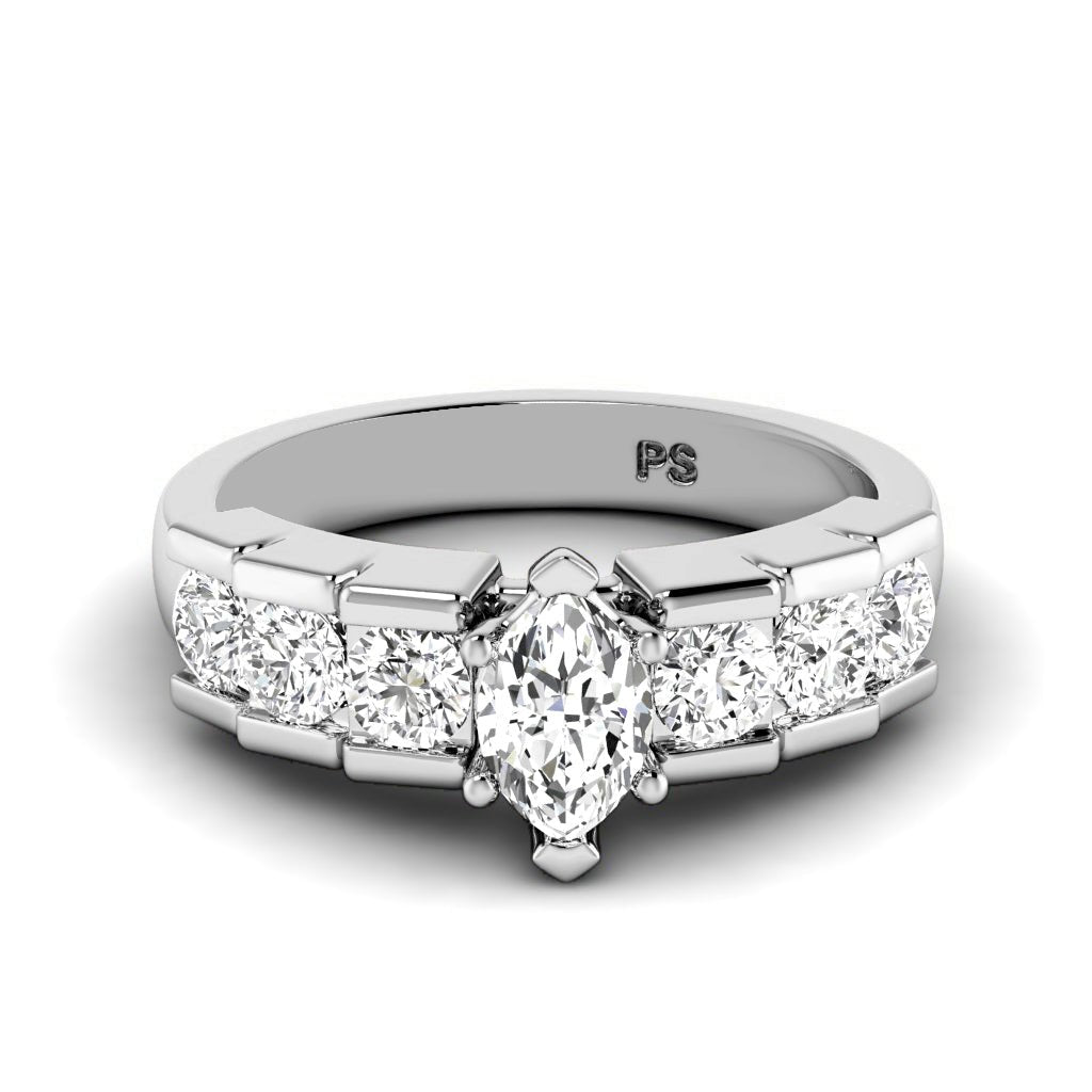 1.20 - 2.35 CT Marquise & Round Cut Natural Diamonds - Engagement Ring - Primestyle.com