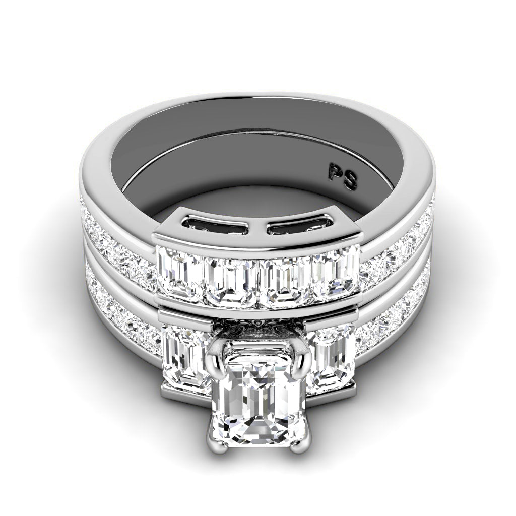 3.05-4.20 CT Emerald & Princess Cut Natural Diamonds - Bridal Set