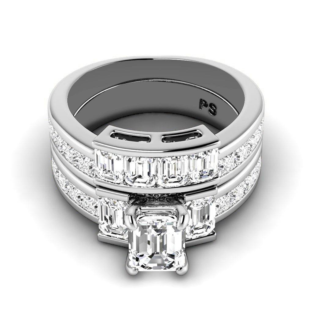 3.05 - 4.20 CT Emerald & Princess Cut Natural Diamonds - Bridal Set - Primestyle.com
