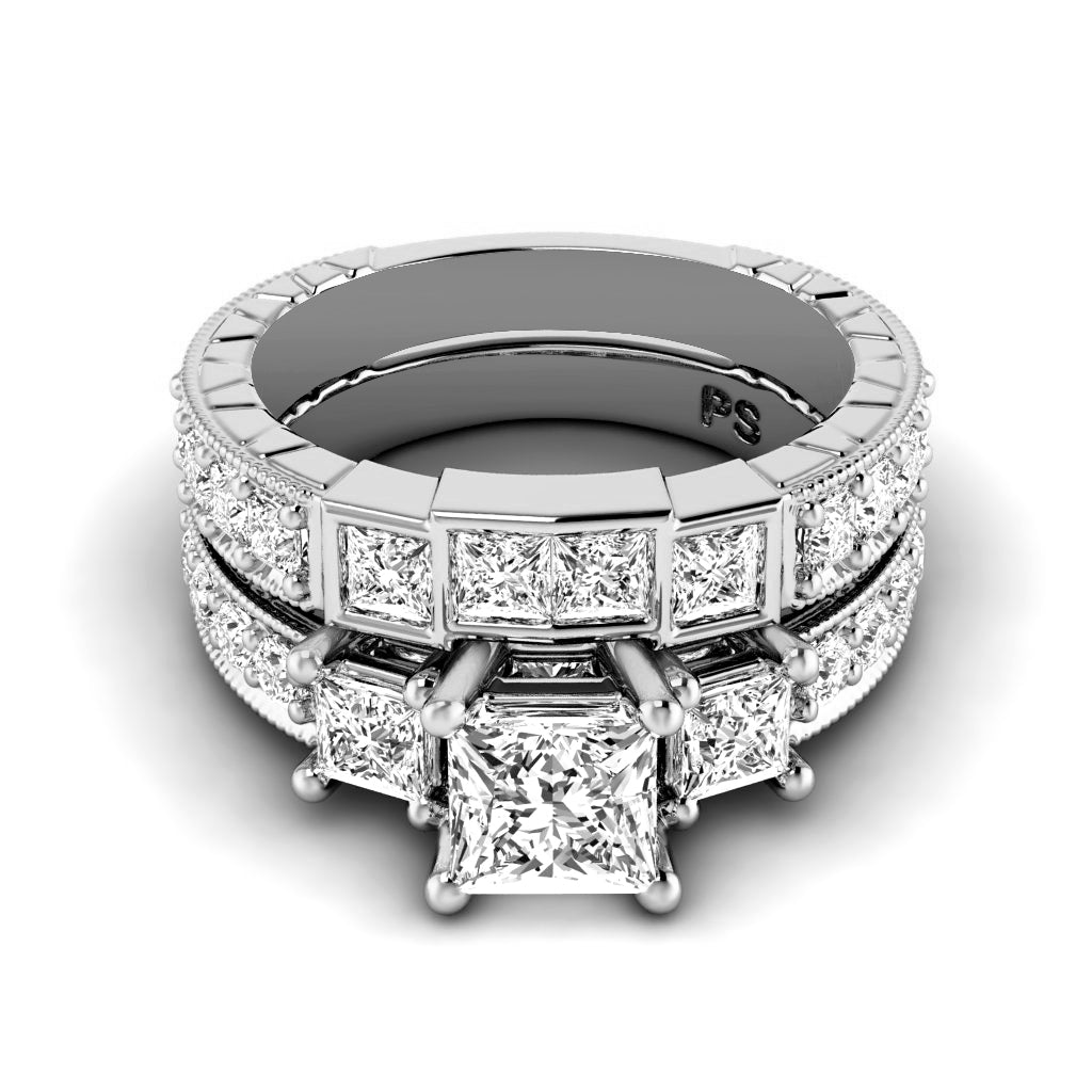 2.00-7.50 CT Princess & Round Cut Diamonds - Bridal Set