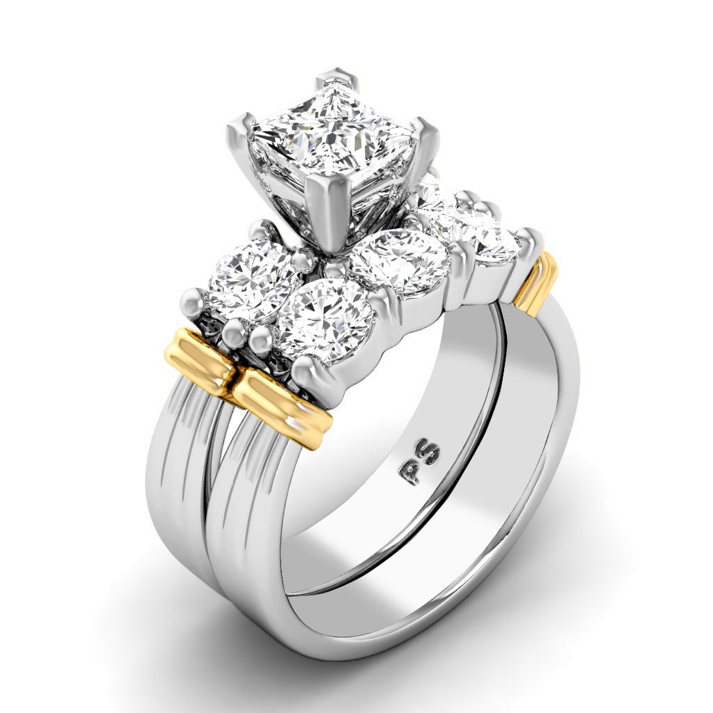 1.55 - 2.70 CT Princess & Round Cut Natural Diamonds - Bridal Set - Primestyle.com