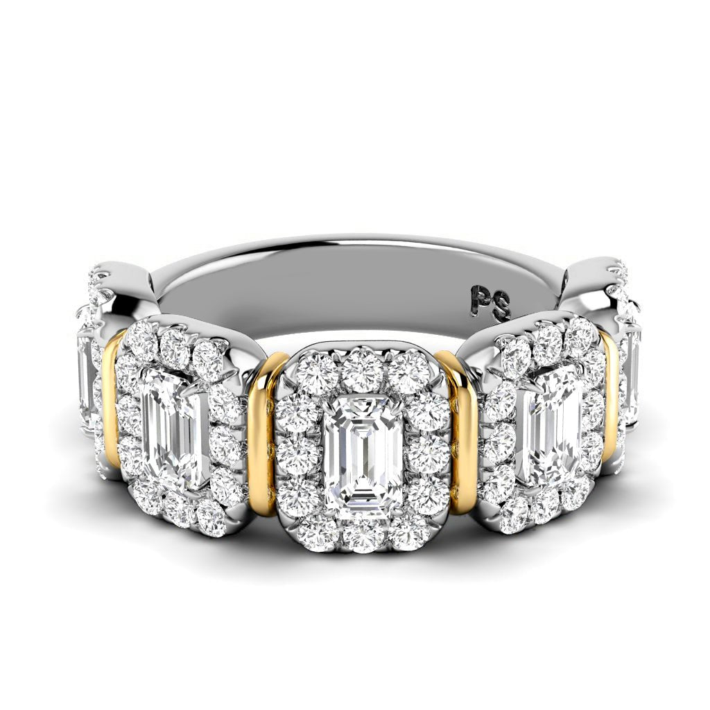 2.20 CT Emerald & Round Cut Diamonds - Wedding Band