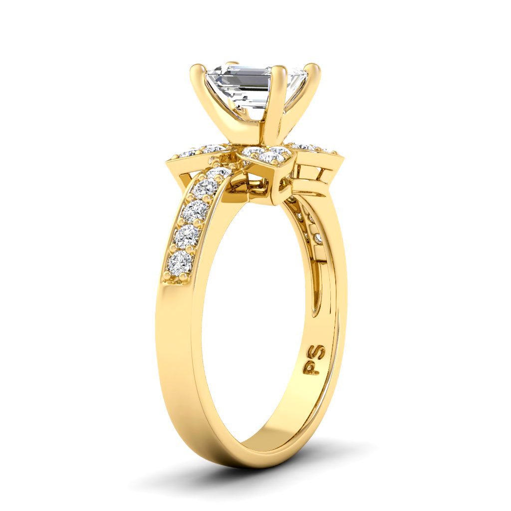 0.90-6.40 CT Emerald & Round Cut Diamonds - Engagement Ring