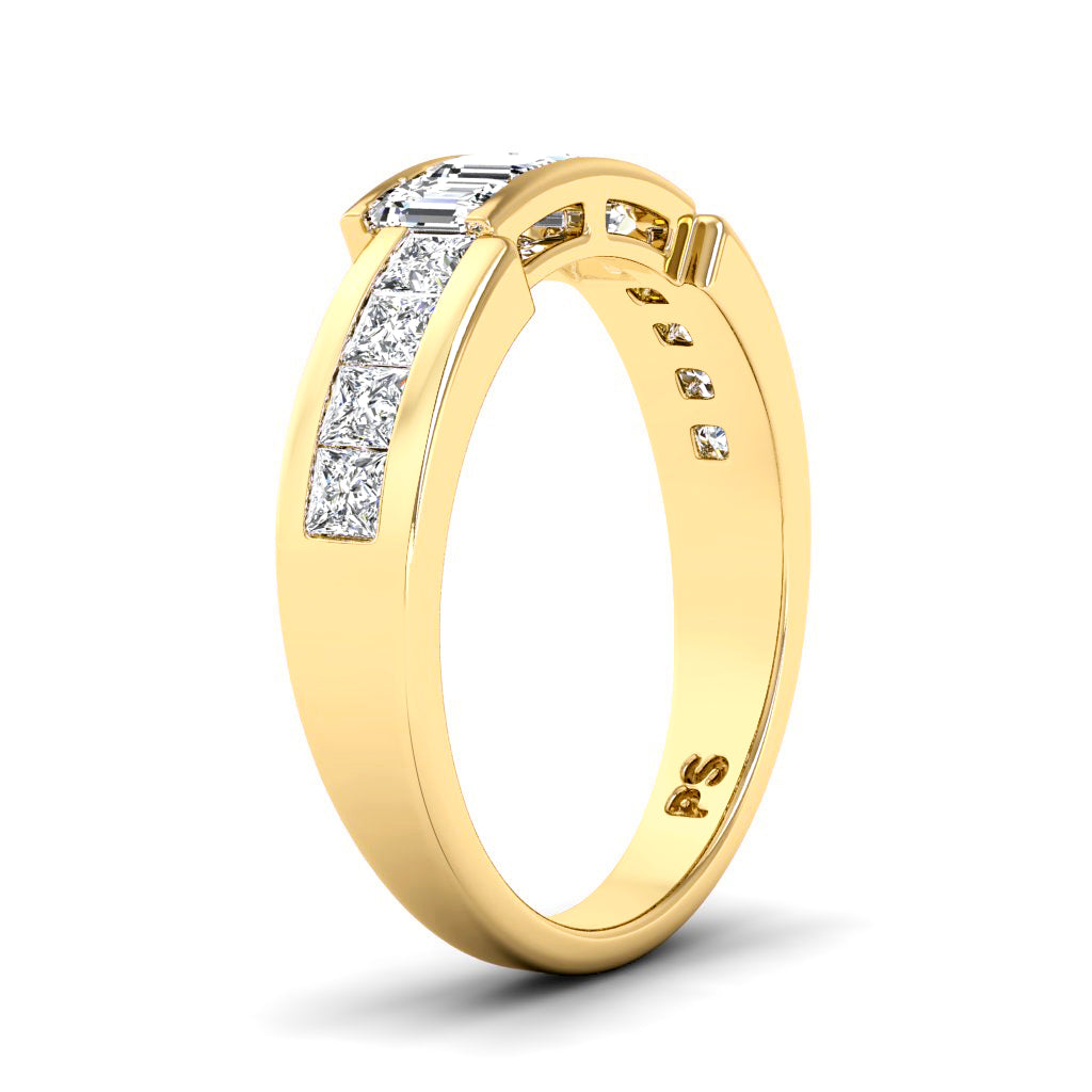 1.40 CT Emerald & Princess Cut Natural Diamonds - Wedding Band