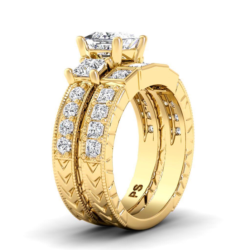 1.85 - 3.00 CT Princess & Round Cut Natural Diamonds - Bridal Set - Primestyle.com